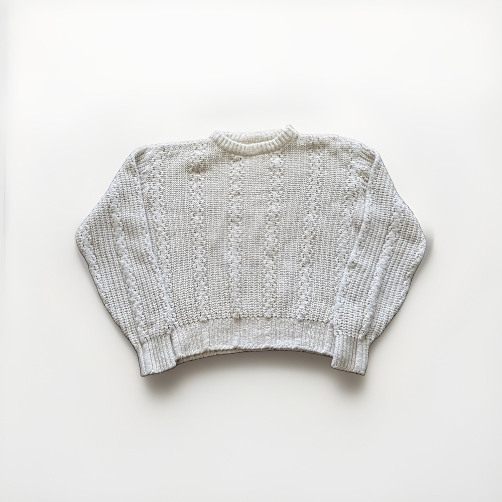 Vintage Lion Crafters Sweater Womens L Cotton Cable Knit Fisherman Cream 90s